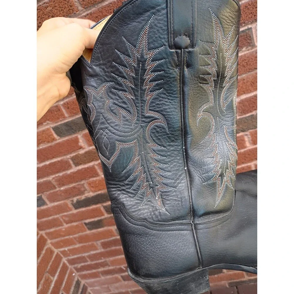 Tony Lama 2086  Black Leather Western Cowboy Boots Men's 11.5